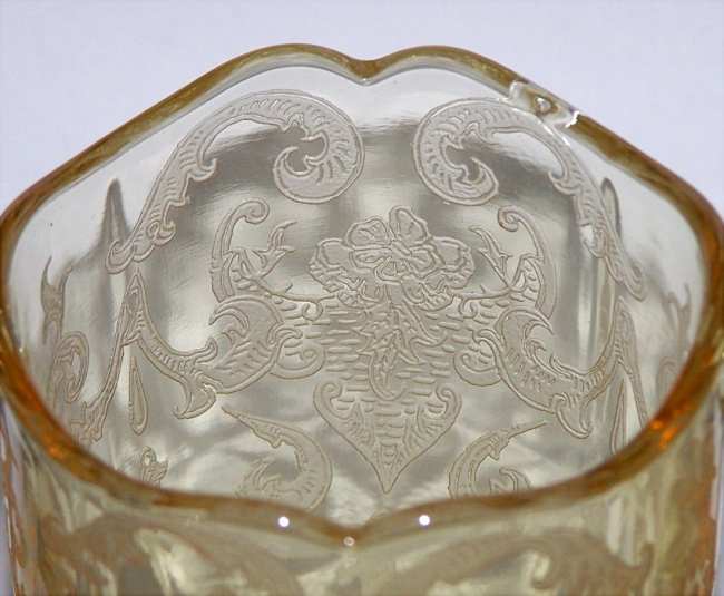 New Martinsville "Floral & Scroll" Etch