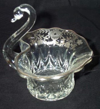 New Martinsville #  45 Janice Swan Bowl with Silver Decoration