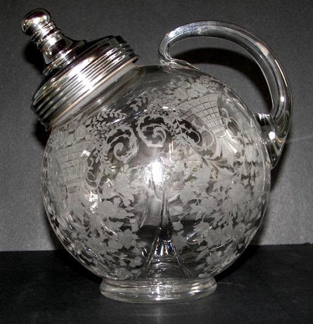 Cambridge #3400/ 108 Ball Jug Cocktail Shaker w/ #754 Portia Etch