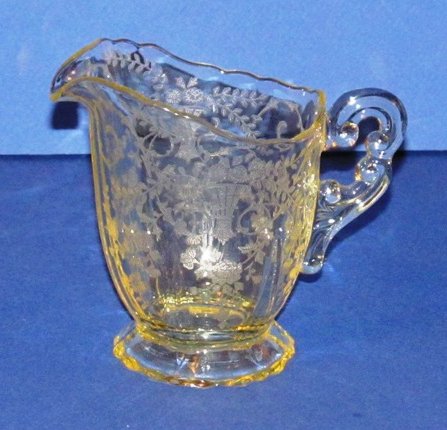 Cambridge #3400/  68 Creamer w/ Portia Etch