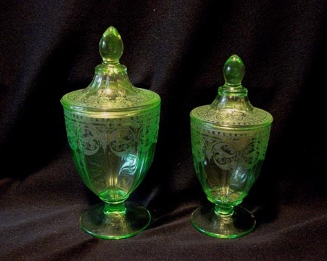 Cambridge #  95 & #  96  Candy Jars w/ # 704 Etch