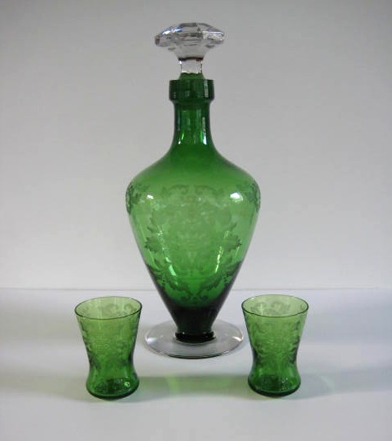 Cambridge #1231 Decanter w/ # 748 Lorna Etch & #8151 Tumblers