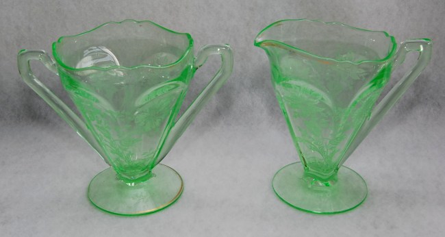 Cambridge #3400/  16 Cream & Sugar w/ Wildflower Etch