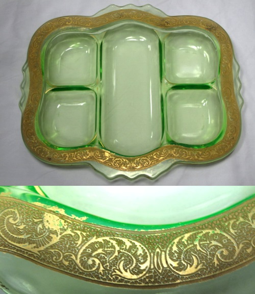 Cambridge # 397 Celery & Relish Tray w/ #703 Florentine Etch