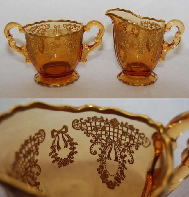 Cambridge #3400/  68 Cream & Sugar w/ #761 Valencia Etch