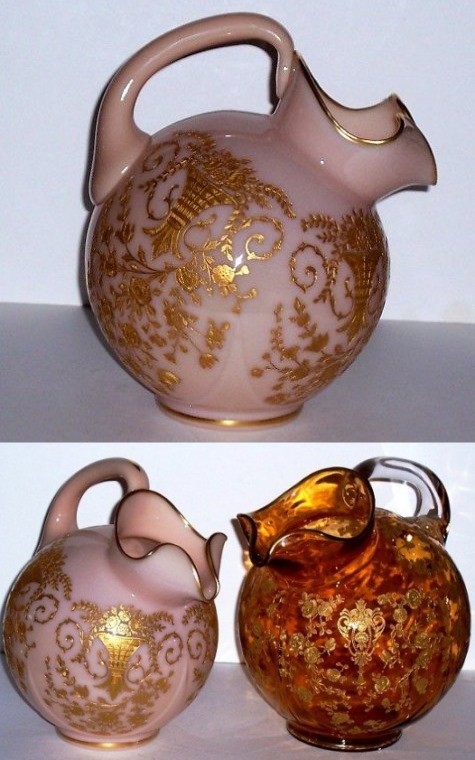 Cambridge #3400/ 114 Crown Tuscan Ball Pitcher w/ Portia Etch