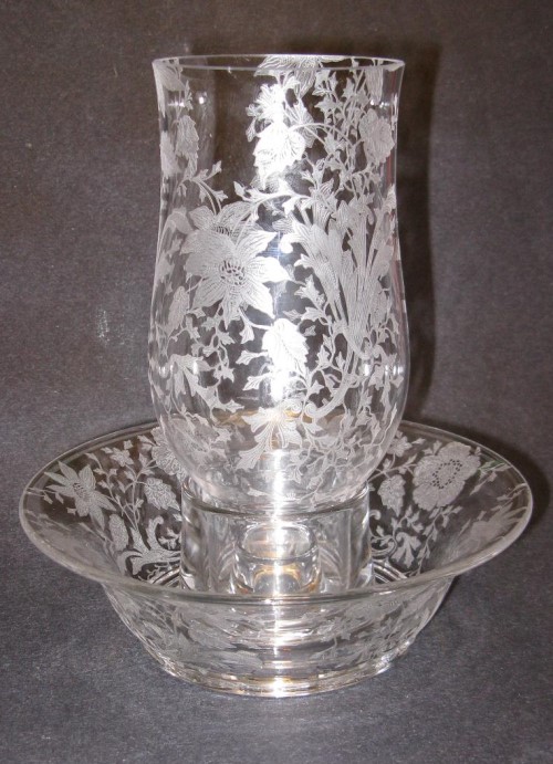 Cambridge #1604 Hurricane Lamp w/ Wildflower Etch