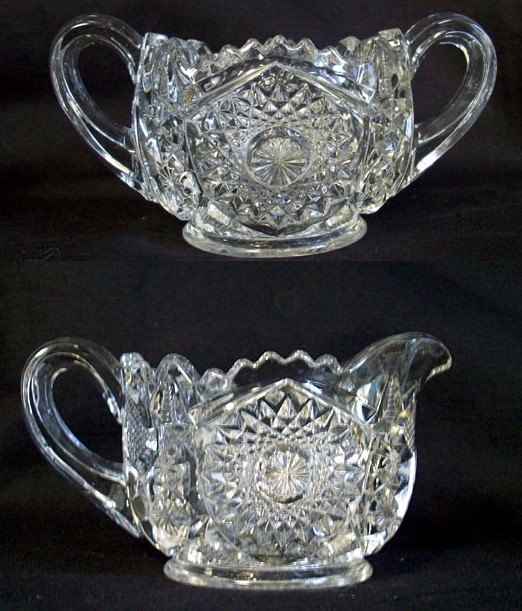 Cambridge #2351 Near Cut Berry Cream Pitcher & Sugar Bowl