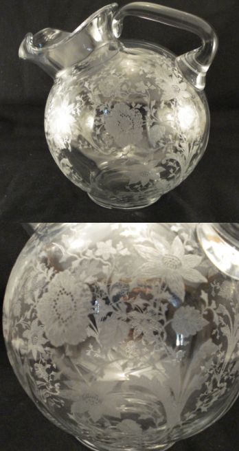 Cambridge #3400/  38 Ball Jug w/ Wildflower Etch