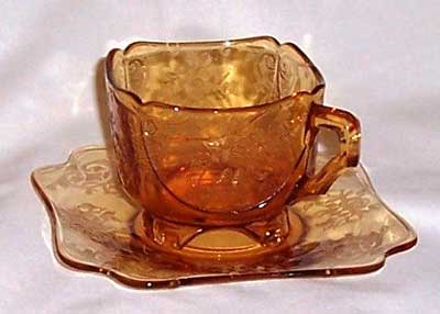 Cambridge #3400/  50  Cup & Saucer w/ Apple Blossom Etch
