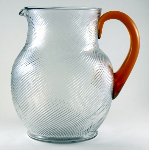 Cambridge #1206 Spiral Optic Jug w/ Amber Handle