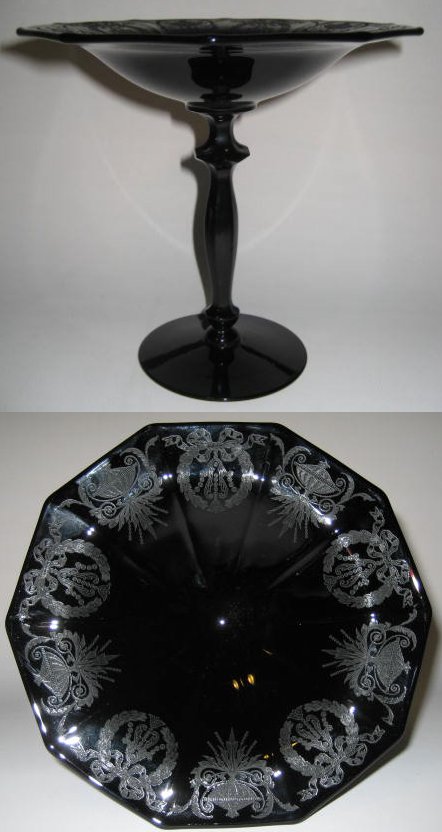 Cambridge #1090 Decagon Compote w/ #738 Etch