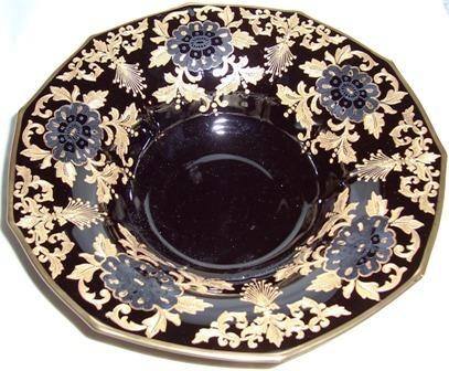 Cambridge # 842 Decagon Gold Encrusted Bowl w/ Lorna Etch