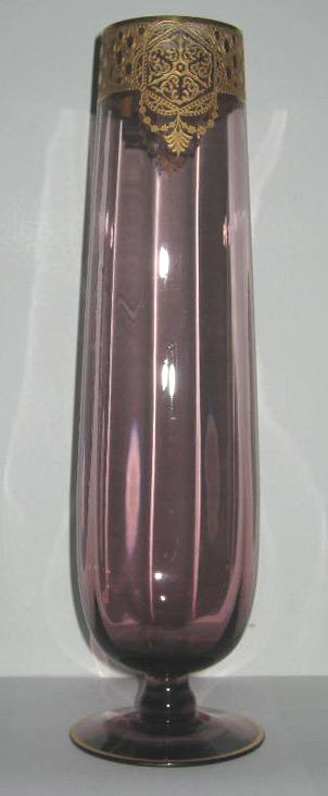 Cambridge #  84 Bud Vase w/ E708 Gold Encrusted Etch