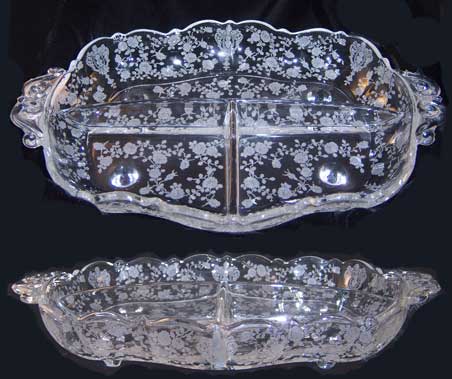 Cambridge #3900/ 126 Celery and Relish with Rose Point Etch