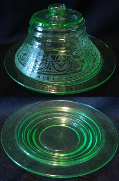 Cambridge #3077 Cheese Dish and Cover w/ # 704 Etch