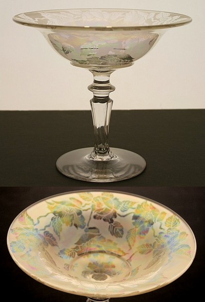 Central #2005 Compote w/ Rose Brocade Etch