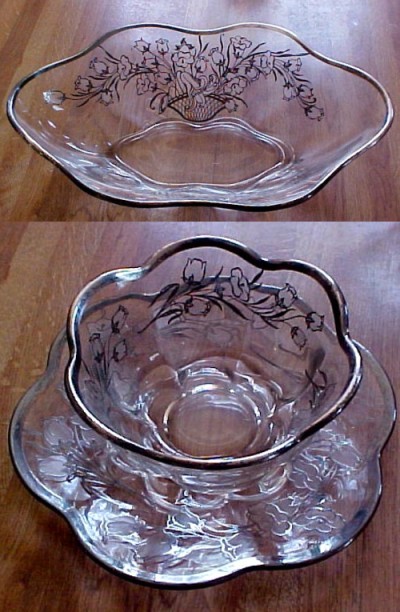 Duncan & Miller # 115 Canterbury Bowls w/ Silver Overlay