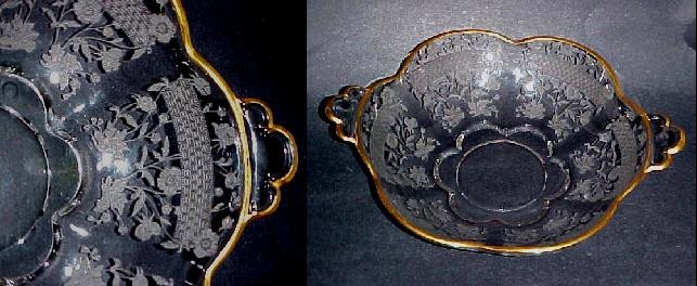 Duncan & Miller # 115 Canterbury Two-Handled Nappy w/ Lotus Buttercup Etch