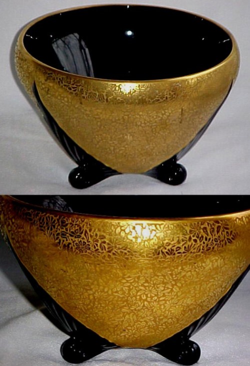 Duncan & Miller #  34 Three Leaf Bowl w/ Gold Encrusted Etch