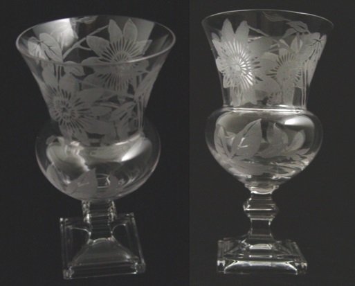 Duncan & Miller # 529 Grecian Urn Vase w/ Passion Flower Etch