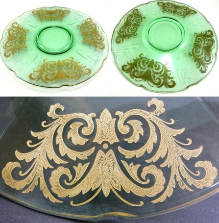 Duncan & Miller #  36 Puritan Cracker Plate w/ Unknown Gold Etch