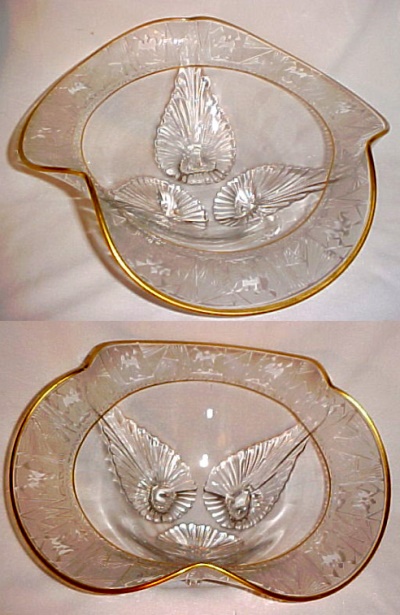 Duncan & Miller #  34 Three Leaf Bowl w/ La Furiste Etch
