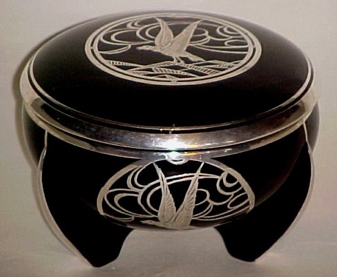 Duncan & Miller #  12 Powder Jar w/ Unknown Silver Overlay