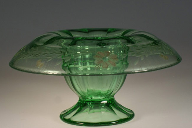Duncan & Miller #  55 Rolled Edge Vase w/ Unknown Decoration
