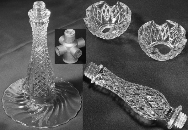 Duncan & Miller #   2 Early American Sandwich Five Light Candelabru,: Base, Hemispheres, Extension