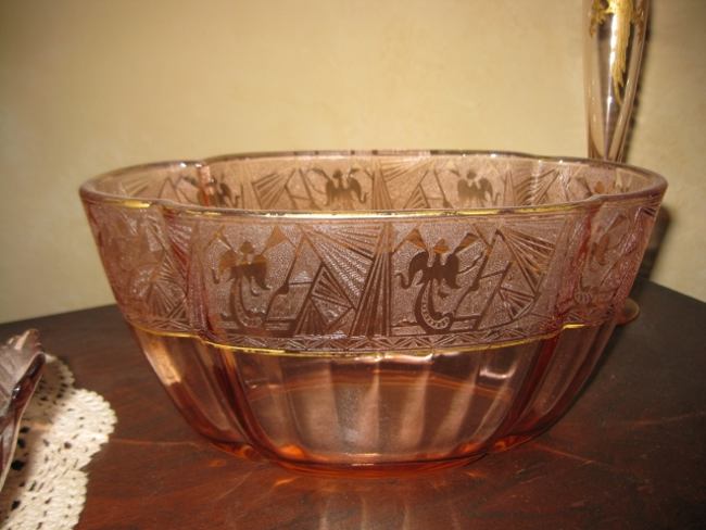 Duncan & Miller # 36 Oval Vase w/ Lotus La Furiste Etch