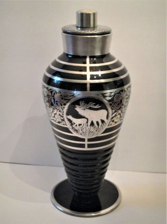Duncan & Miller # 101 Ripple Cocktail Shaker w/ Silver Lotus Call of the Wild Decoration