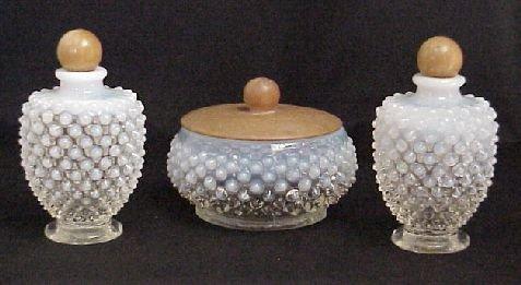 Fenton Opalescent Hobnail Vanity Set