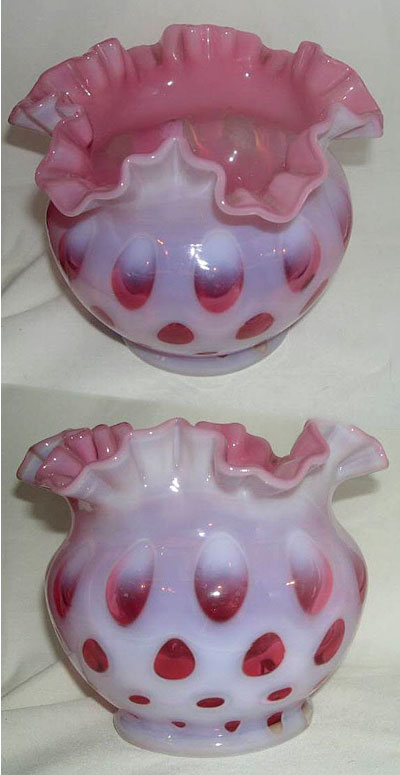 Fenton #1450 Cranberry Opalescent Coin Dot Vase