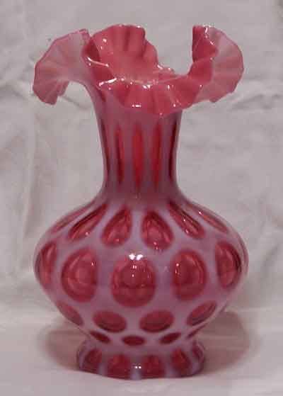 Fenton Cranberry Opalescent Coin Dot Vase