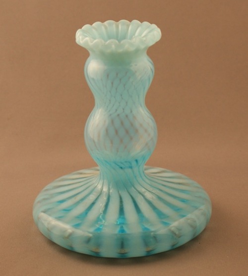Fenton #1523 Blue Opalescent Spiral Candlestick