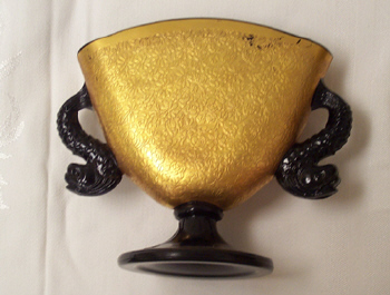 Fenton #1533 Dolphin Handled Vase with Gold Overlay