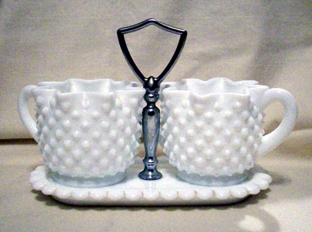 Fenton #3917 Hobnail Creamer and Sugar on Tray