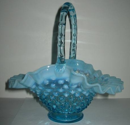 Fenton #3837 Blue Opalescent Hobnail Basket