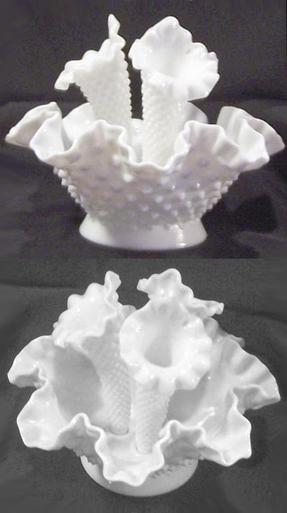 Fenton #4701 Milk Glass Hobnail Epergne