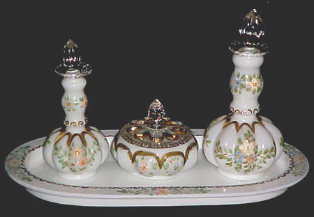 Fenton # 192 Vanity Set with Unknown Decoration