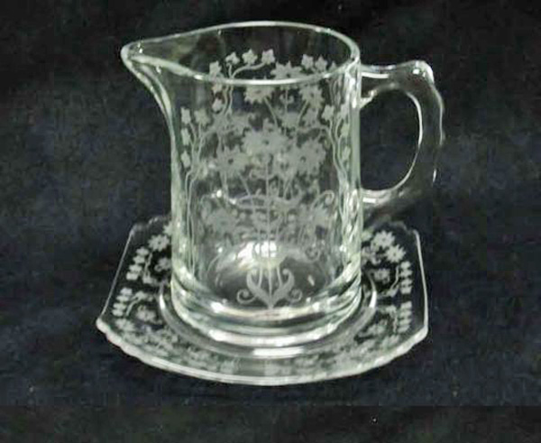 Fostoria #2419 Mayfair Syrup & Saucer w/ #286 Manor Etch