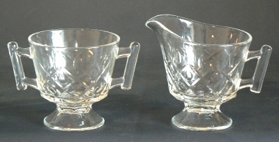 Fostoria #2574 Raleigh Cream & Sugar w/ Pilgrim Cutting