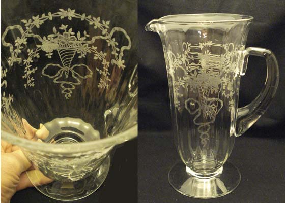 Fostoria #5000 Footed Jug w/ Corsage Etching