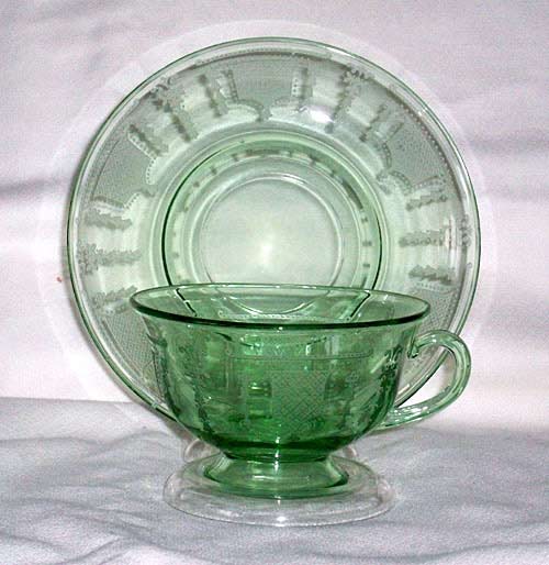 Fostoria #2315 Pioneer Cup and Saucer with #276 Beverly Etch