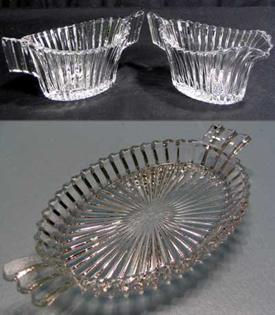 Heisey #1469 Ridgeleigh Cream, Sugar and Tray