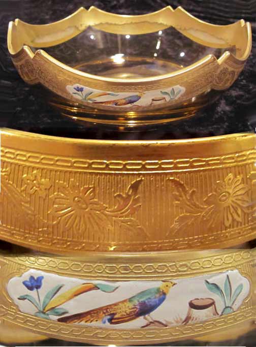 Heisey #1224 Hexagon Bowl w/ Wheeling D-53 Decoration