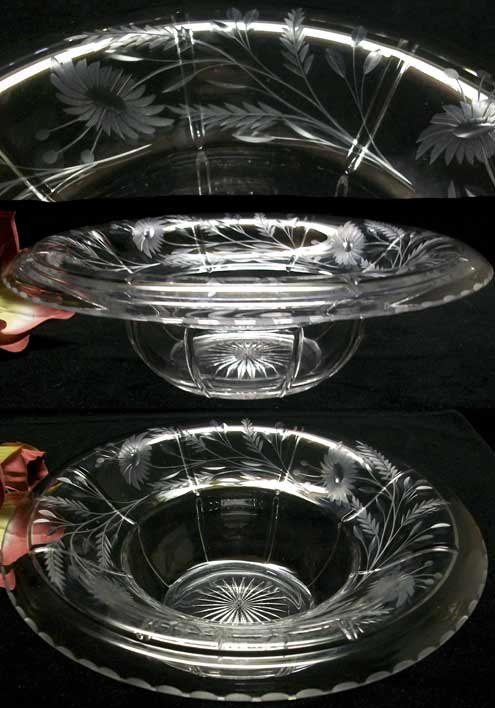 Heisey # 412 Tudor Console Bowl with Floral Cutting