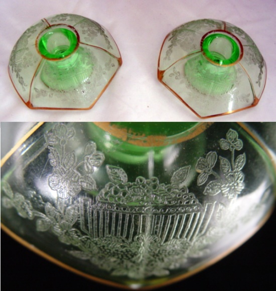Imperial # 727R Candleholders w/ Unknown Etch