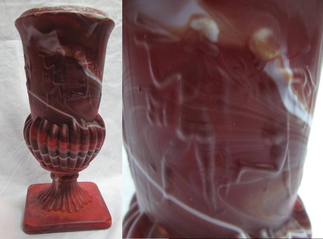 Imperial # 132 Ruby Slag Urn w/ Molded Figures